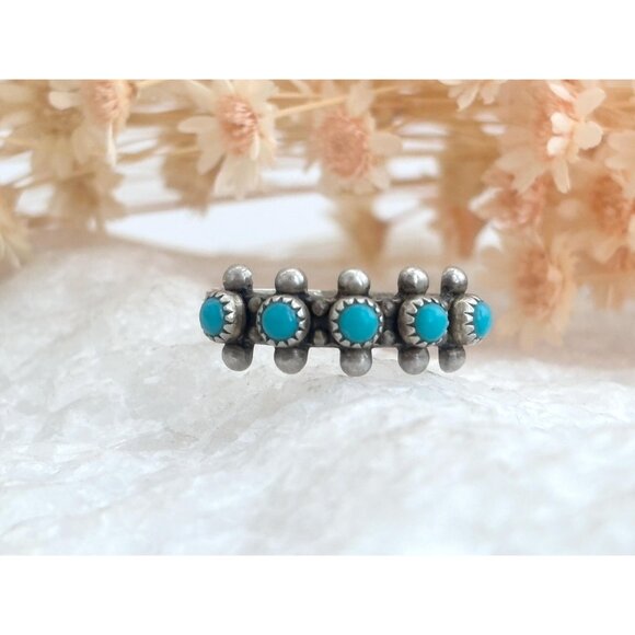 Zuni Pueblo Bell Trading Post Sterling Silver Turquoise Vintage Ring - sz 6 - Picture 7 of 11
